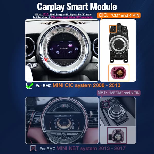 CarPlay og Android Auto opgraderingsmodul, kompatibel med BMW MINI Cooper, trådløs forbindelse, OEM-integration,Til MINI CIC