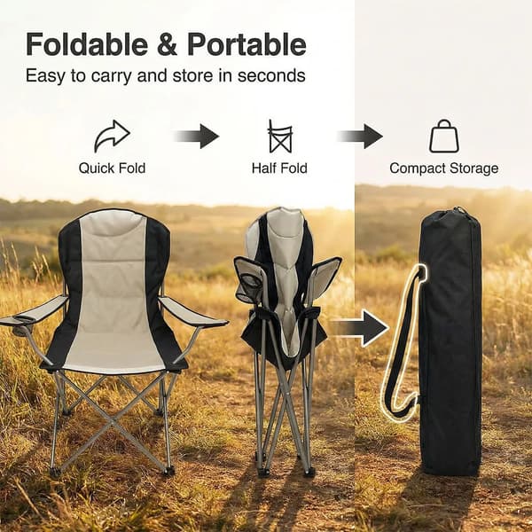 Campingstol, Extra Bred Sits, Bärbar Utomhusdesign,svart
