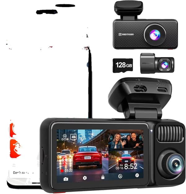Dashkamera, 4K-inspelning, tre-lins system,128G, INGEN HW KIT