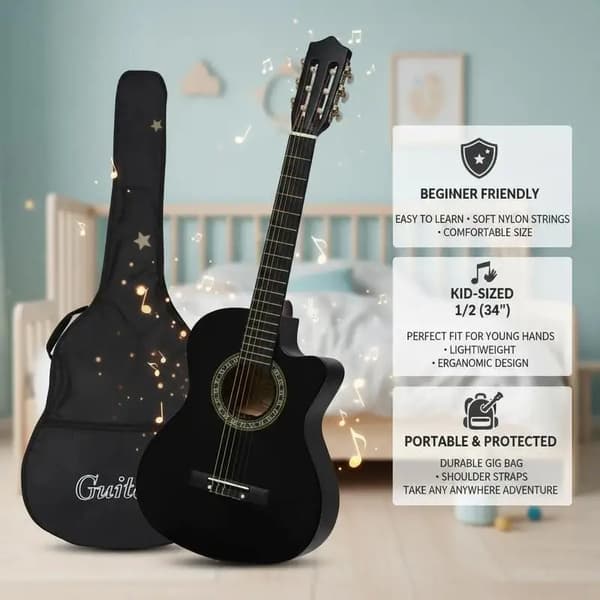Guitar, Begyndervenlig, Inkluderer Gig Bag,Sort