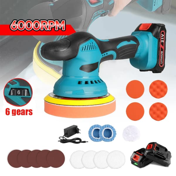 Trådløs Bilpolermaskine, 6 Hastighedsindstillinger, Ergonomisk Design,EU, 2 Batteri