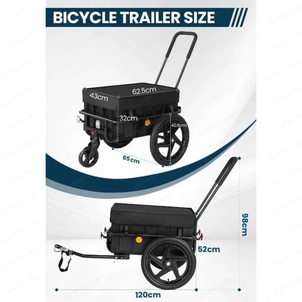 Cykeltrailer, Heavy Duty Cargo Vogn, 2-i-1 Konvertering,sort