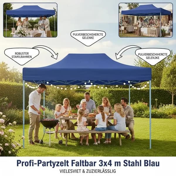 Fällbar Partytält, Vattentät, UV-beständig,Blå