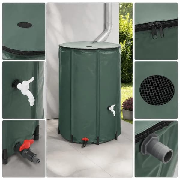 Regnvatteninsamlingsfat, PVC-ram, stor kapacitet 1350L,Grön