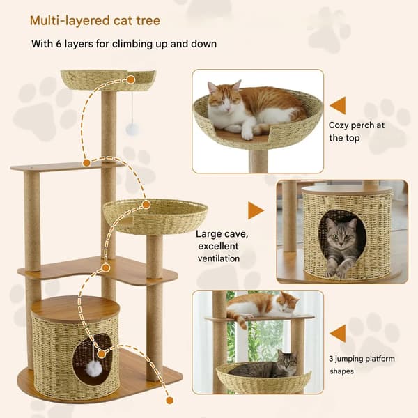 Kattträd, Flerlagersdesign, Hållbara Material,Gul