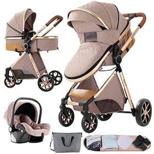 Barnvagn, 3-i-1 Resesystem, Sammanfallande Design,YV9-KHAKI