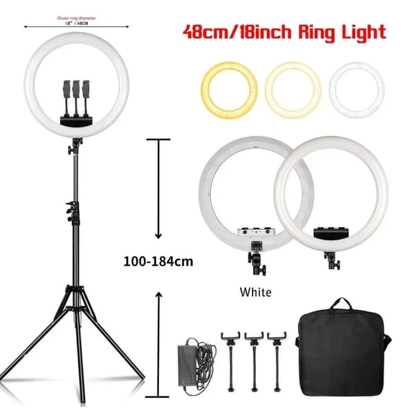 Ring Light, Dæmpbar Lysstyrke, 360° Rotation,184cm Hvid