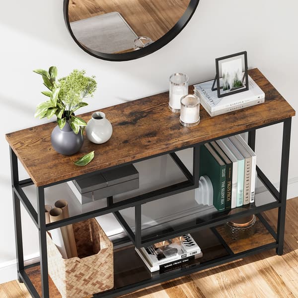 Konsolbord, 4-nivådesign, metallram,Brun