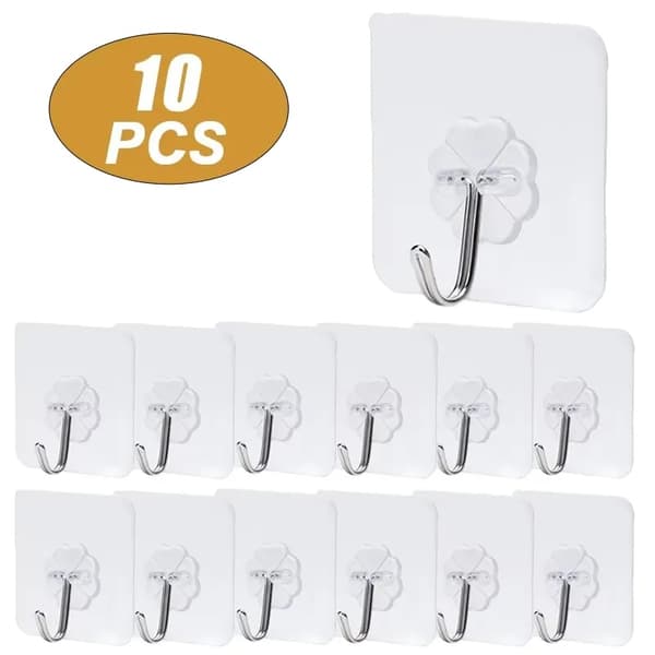 Seinäkoukut, Itsekiinnittyvät, Läpinäkyvä Muotoilu,10Pcs koukkuja