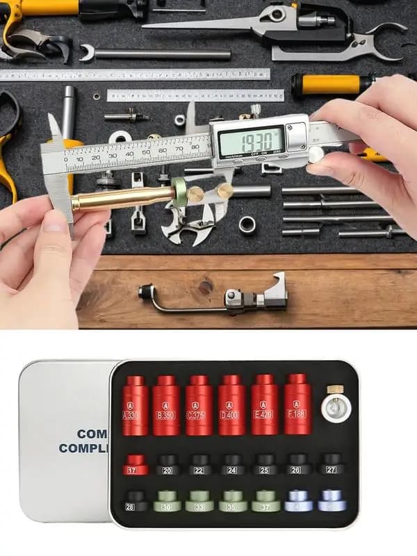 Headspace Gauge Comparator Kit, Aluminium Material, 14 Inserts, 6 Bushings, Compatible with Various Bullet Sizes, Precision Reloading Application