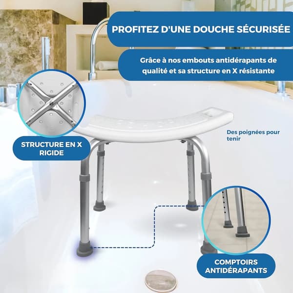 Duschpall, Justerbar Höjd, Ergonomisk Design,VIT