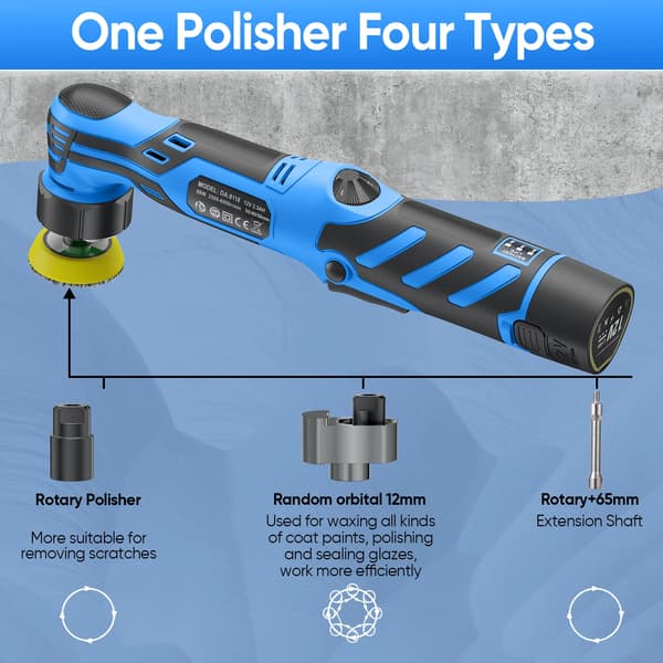 Mini bilpolerer, kompakt design, alsidige hastighedsindstillinger,Blå-2 Batteri 1 EU Stik