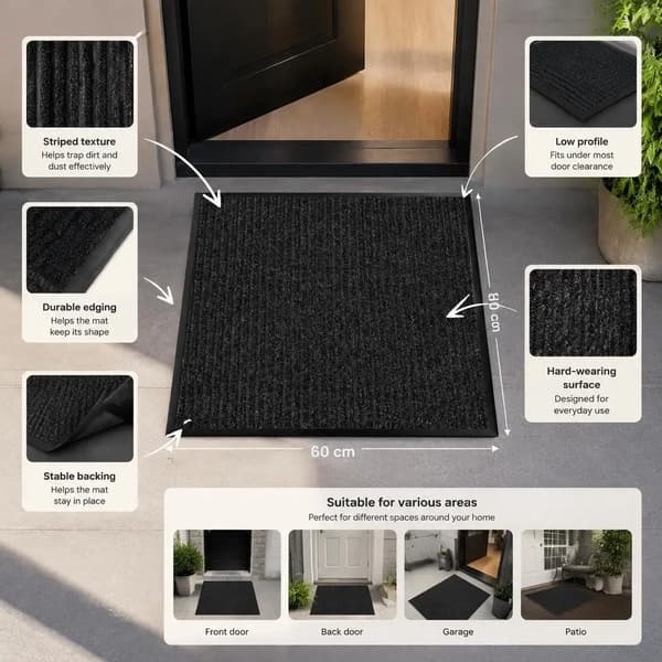 Dørmåtte, Antiskrid, Holdbart PVC-materiale,Anthracit