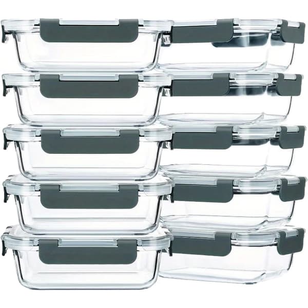 Glasmatbehållare, läckagesäkra, stapelbar design,GRÅ, 10st-a
