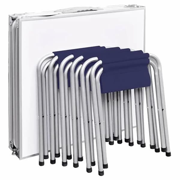 Foldbart Campingbord Sæt, Bærbart Design, Inkluderer 6 Stole,Hvid