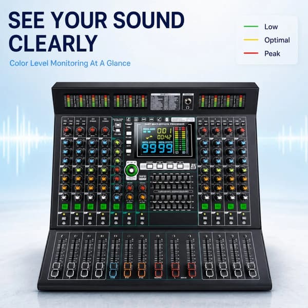 Digital mixer, kompakt design, USB-anslutning, 24-bitars FX-processor, högkvalitativa komponenter, mångsidig kompatibilitet