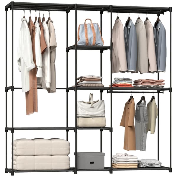 Garderobeorganisator, Rummelig Opbevaring, Robust Metalramme,sort
