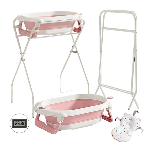 Babybadekar, Sammenklappeligt Design, Indbygget Termometer,Pink