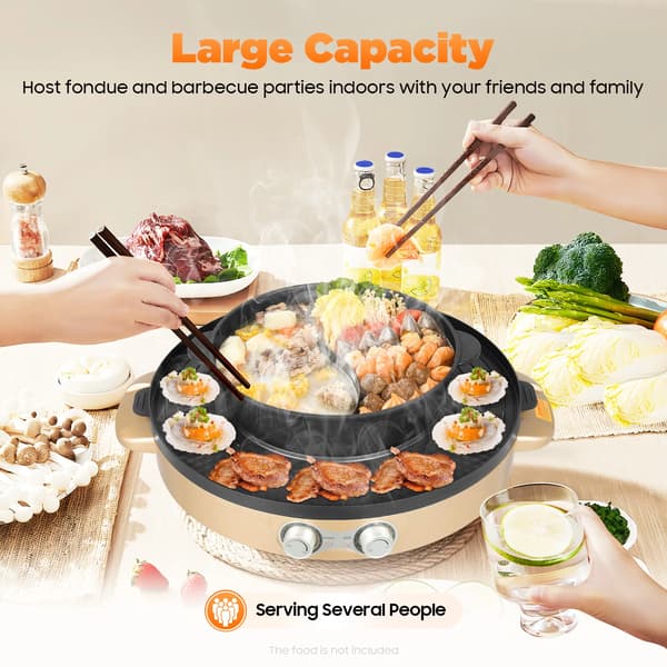 Hot Pot, Dobbelt-zone Madlavning, Non-stick Grillplade,Guld