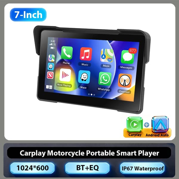 Motorcykelmonitor, trådløs CarPlay, Bluetooth-forbindelse,7 tommer Carplay