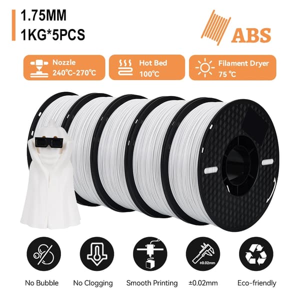 3D-skrivarfilament, 1,75 mm diameter, solid material,ABS-Vit