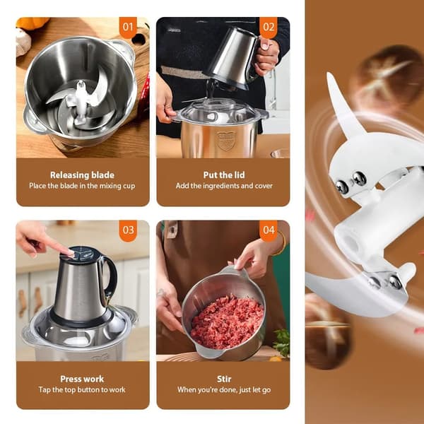 Kødhakker, 500W Effekt, 3 Gearindstillinger,Sølv-5L 500W