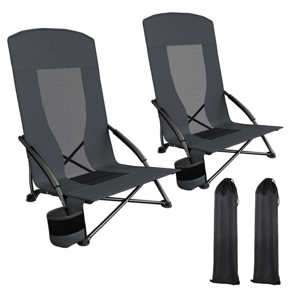 Fällstol, Bärbar Design, Hög Ryggstöd,Grå