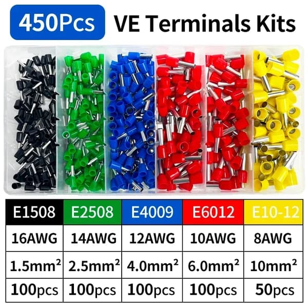 Krympterminalset, Kopparmaterial, Blandade storlekar,VE-KIT-450Pcs