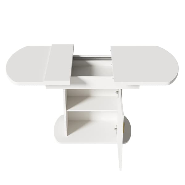 Matbord, Oval Form, Platsbesparande Design,Vit+Guld + Partikelbräda