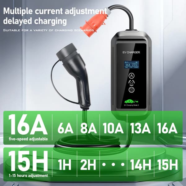 EV-laddare, 11KW effektutgång, bärbar design,Typ2