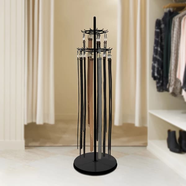 Bælte Display Hylde, 31 Krog, Robust Metal Konstruktion,sort