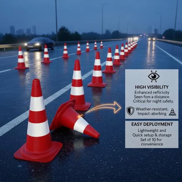 Trafikkegler, Reflekterende PE-materiale, Høj synlighed design,Rød