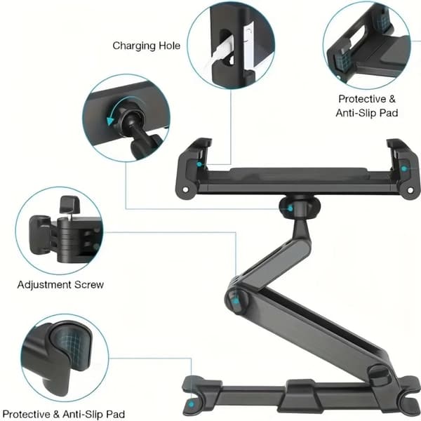 Tablet Holder, Justerbar, 360° Rotation,sort
