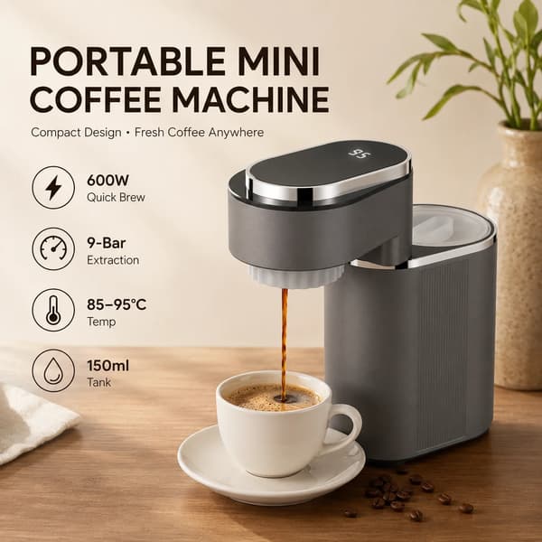 Espressomaskin, Bärbar Design, Lågtrycksextraktion,Ljusgrå