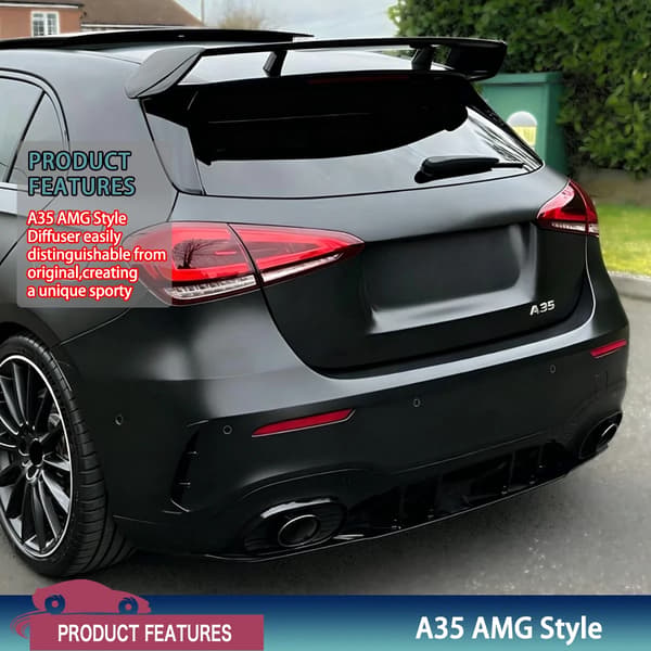 Bageste kofanger diffuser lip kit, kompatibel med A-Class W177, nem installation,Glans sort
