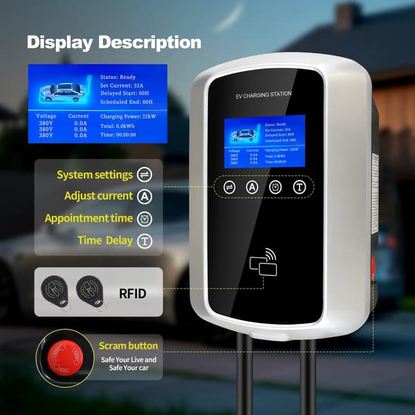 EV-laddstation, 7,2 kW effekt, smart appkontroll,7.2KW 32A, Typ2