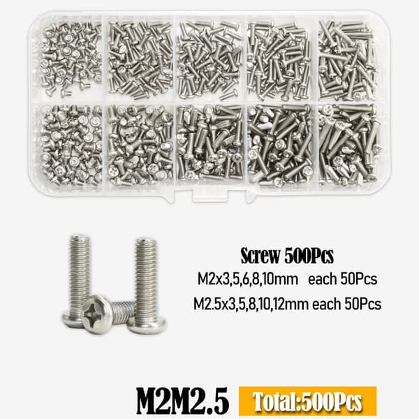 Hexskruvset, 304 rostfritt stål, Phillips-drivstil,M2 M2.5 (500Pcs)