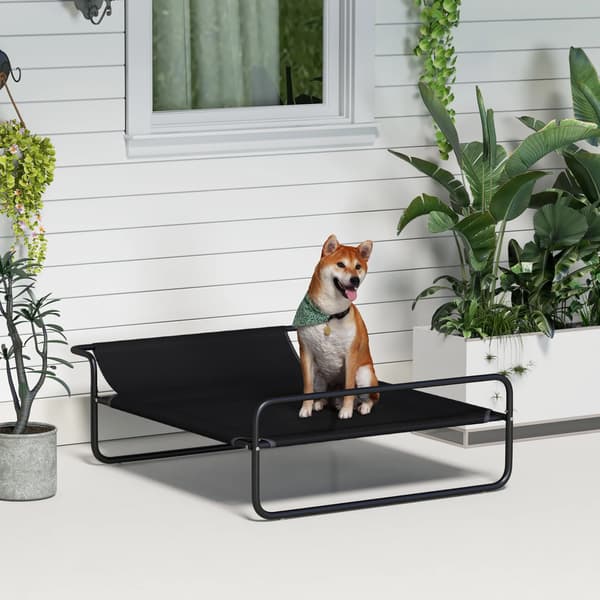 Hundeseng, Åndbart Materiale, Hævet Design,sort, 91X69X29 cm