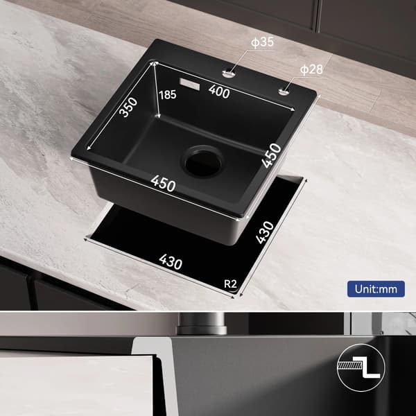 Köksdisk, Kompositgranite, Kompakt Design,Svart