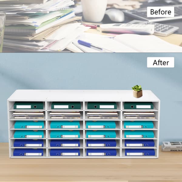 Skrivebordsfilorganisator, 24 rum, Justerbart design,HVID