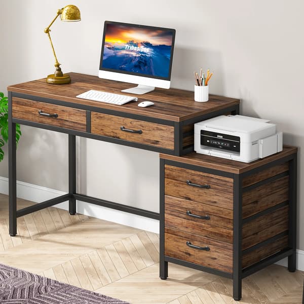 Datorbord, 5 Lådor, Kompakt Design,Brun