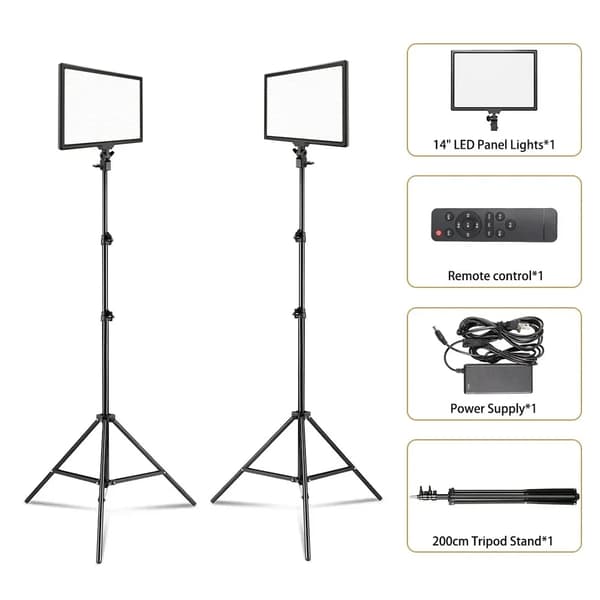Fotografi LED-panelbelysning, dimbar, tvåfärgad,2st 2M stativ