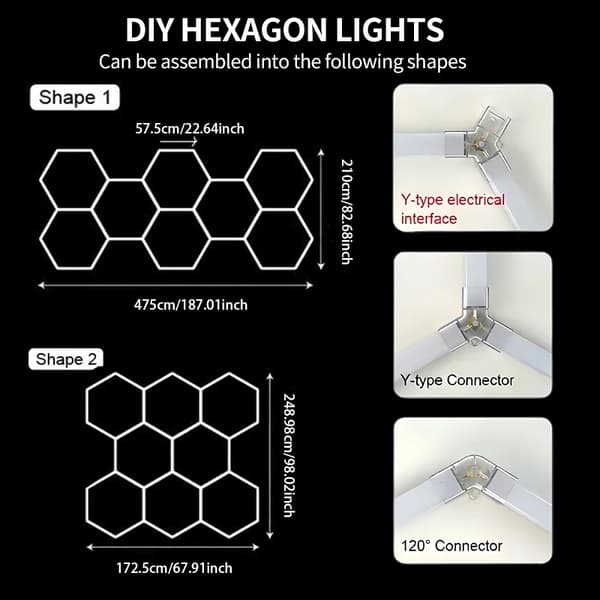 Hexagonal LED-belysning, Nem installation, Forbedret lysstyrke,H575X4922D