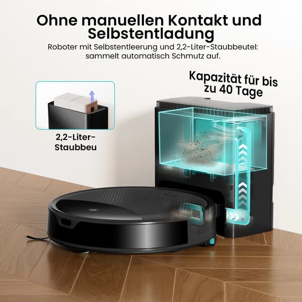 Robotstøvsuger, Selvtømmende, 6000Pa Sug,sort