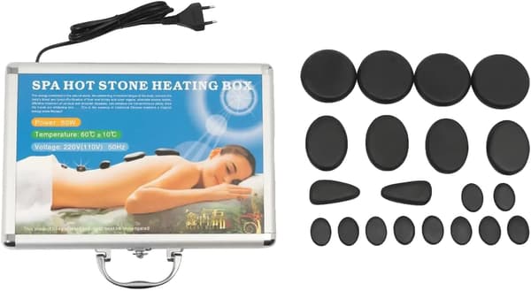 Hot Stone Massage Set, 18 Massage Stenar, Värmelåda Ingår,svart