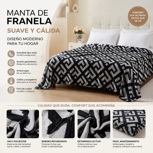 Flannel Tæppe, Geometrisk Design, Blødt og Let,160X220Cm