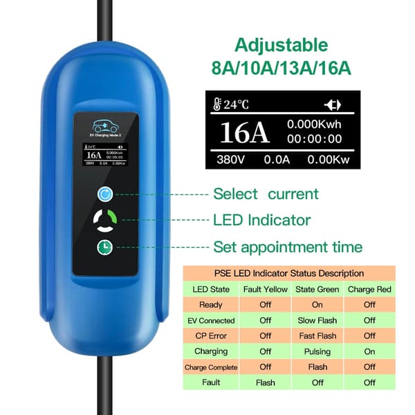 EV-laddare, 16A strömjustering, 11KW effekt,Typ2, Beige