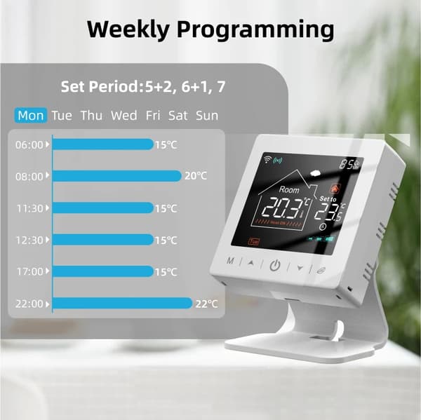 Smart WiFi Termostat, Dobbelt Strømforsyning, Styring med Stemme,WiFi