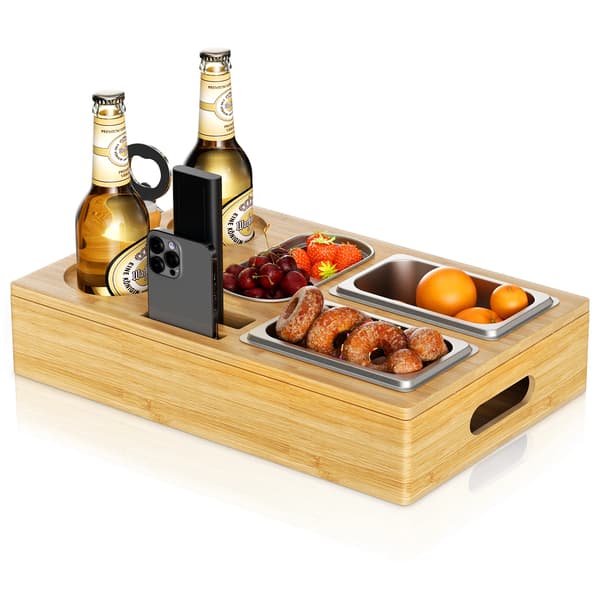 Soffbord, Bambusorganisatör, Rostfria Brickor,02