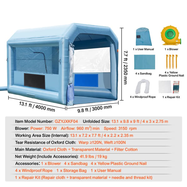 Inflatable Spray Booth, Hållbart Material, Effektivt Filtreringssystem,3m x 4m x 2.75m